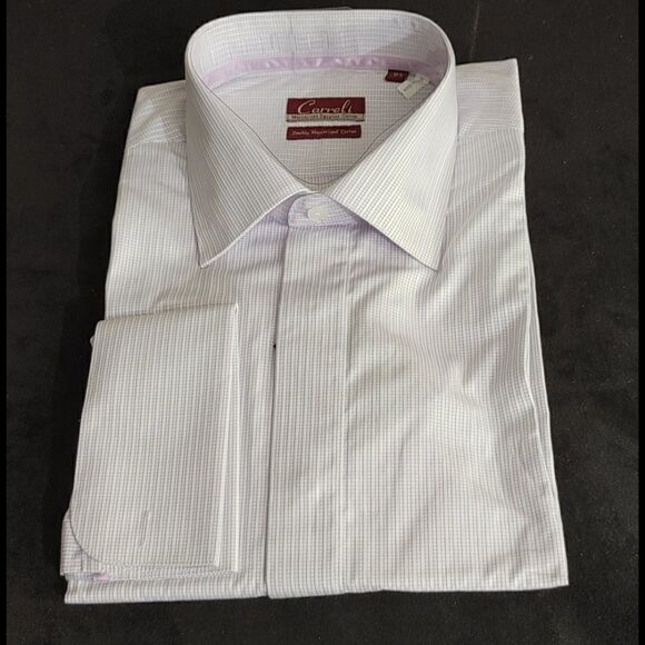 MEN'S CARRELI WHITE, SILVER, MAUVE SQUARE DRESS SH - Picture 1 of 4